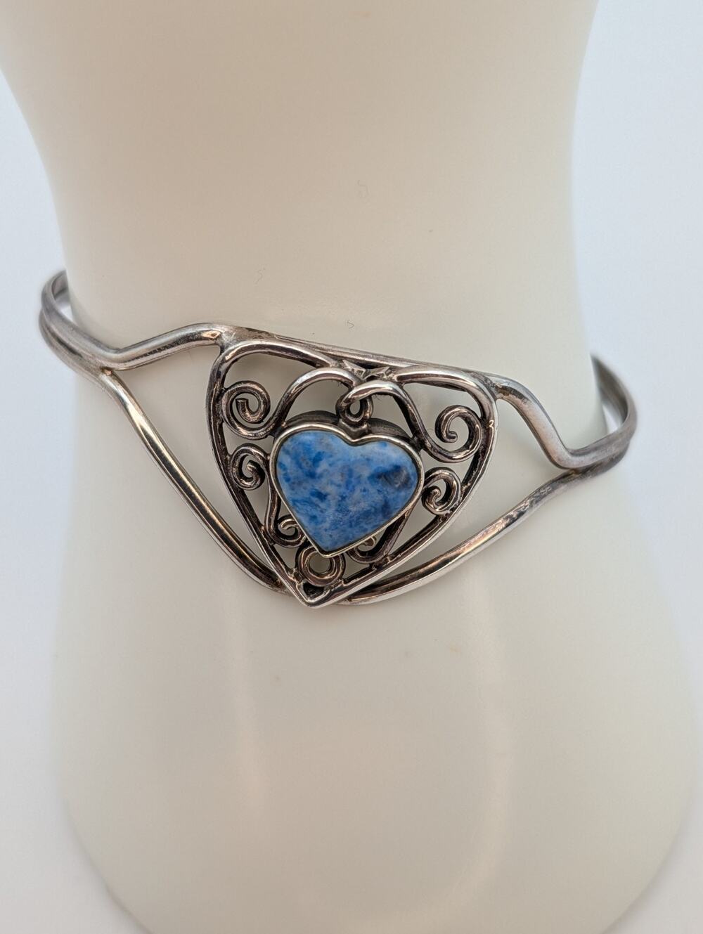 Sterling Silver 925 Bracelet Cuff Bracelet With Heart Shaped Sodalite Stone